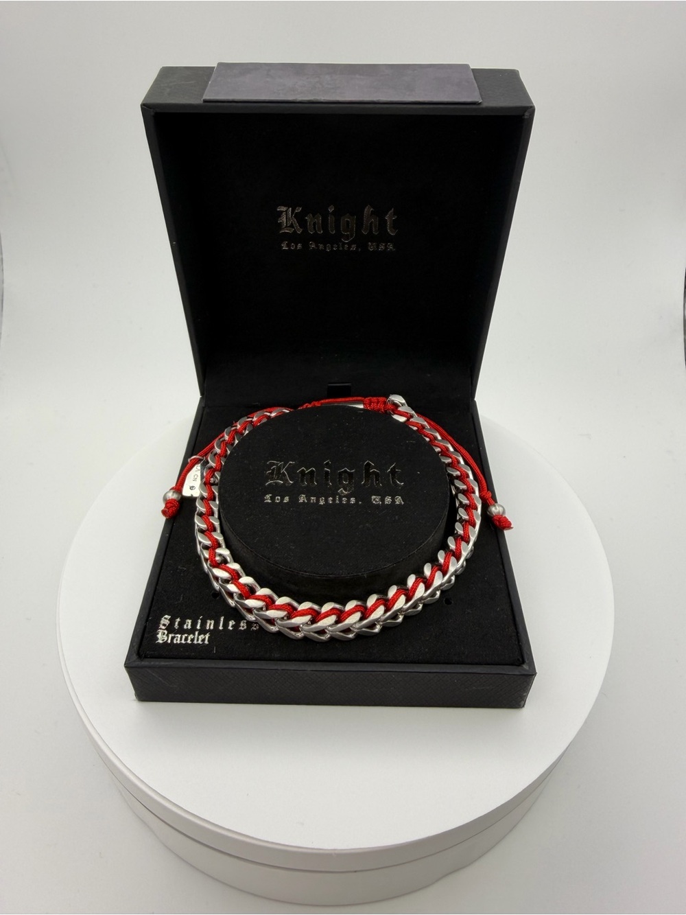 Knight Red & Silver Braided Stainless Steel Men's Bracelet